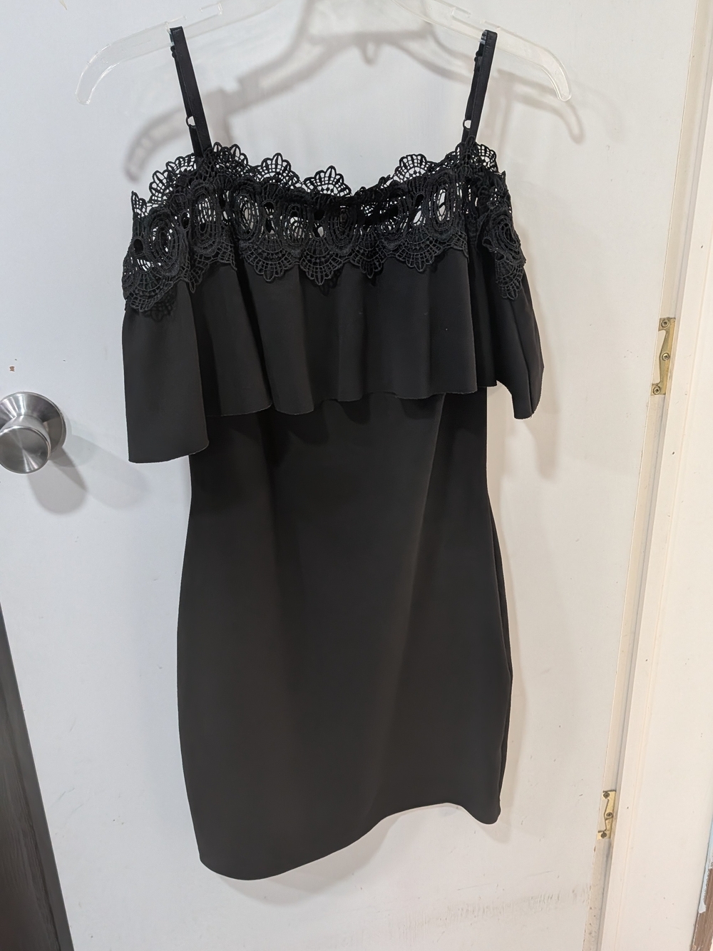 Amy Byer Black Off The Shoulder Lace-Trim Dress
